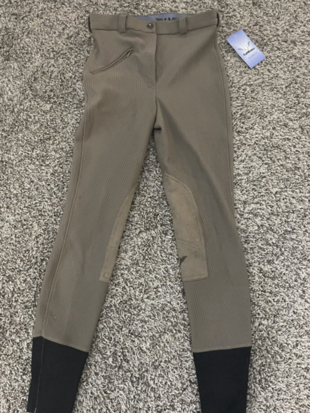 NEW Women's Ribbed Knee Patch Riding Breeches with Zipper Pocket, Taupe